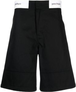 Palm Angels logo-waistband tailored shorts Zwart