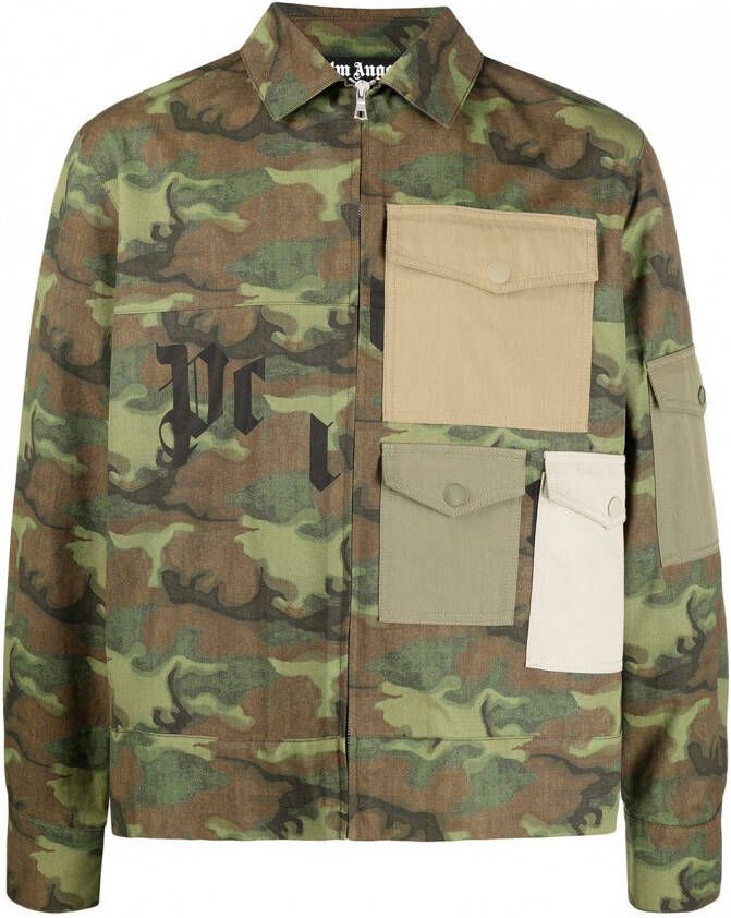 Palm Angels Overhemd met camouflageprint zak Groen