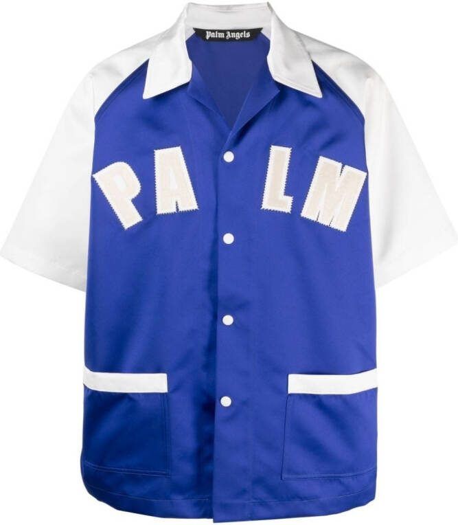 Palm Angels Bowlingshirt met borduurwerk BLUE WHITE