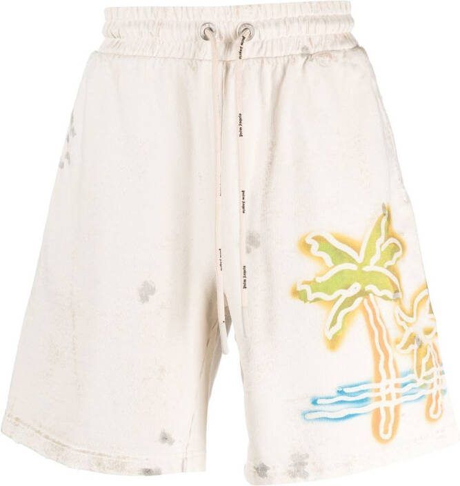 Palm Angels Trainingsshorts met palmprint Beige