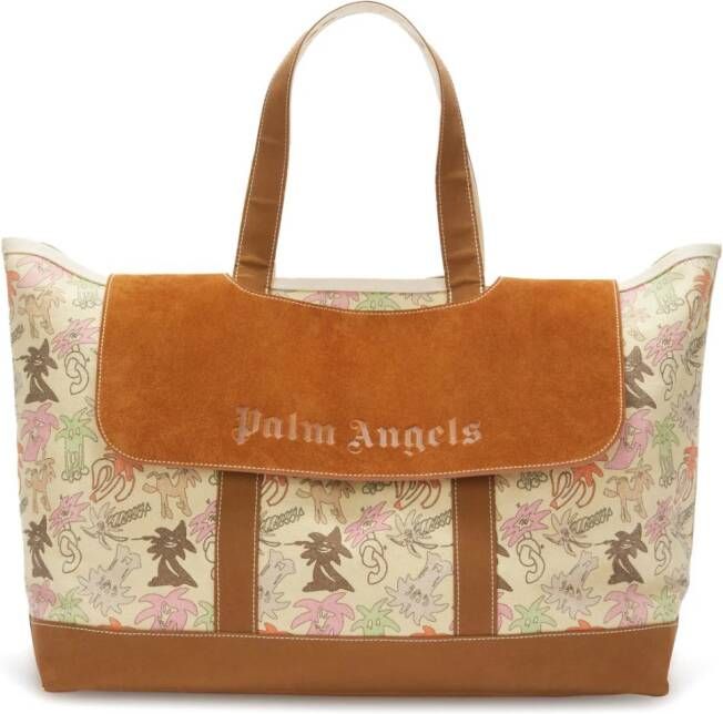 Palm Angels Palmity shopper met grafische print Beige