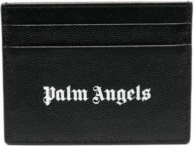 Palm Angels Zwarte leren portemonnee met logo print Black Heren