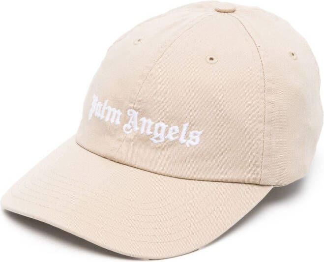 Palm Angels Beige Katoenen Baseballpet met Logo Borduursel Beige