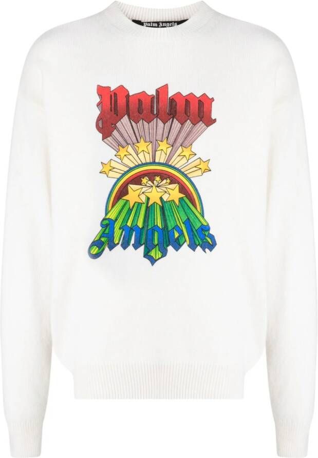 Palm Angels Rainbow-print crew-neck sweatshirt Wit