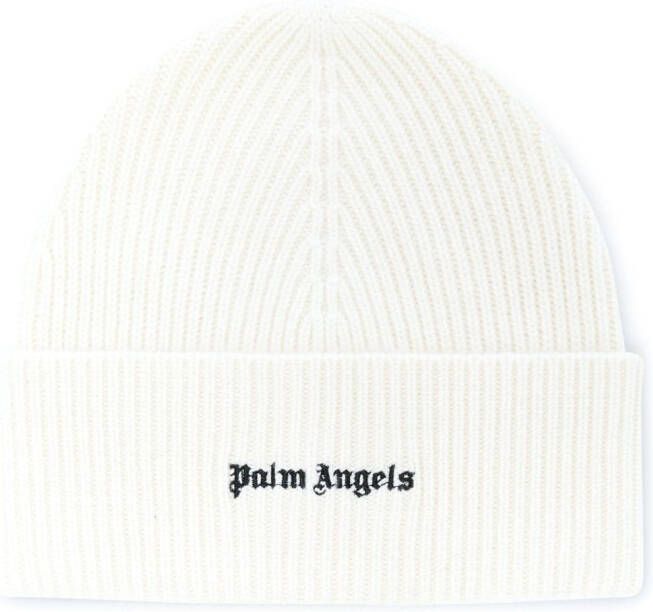 Palm Angels Geribbelde muts met geborduurd logo Wit