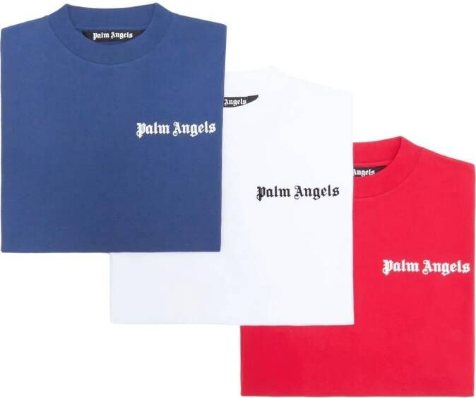 Palm Angels Drie T-shirts met logoprint Blauw