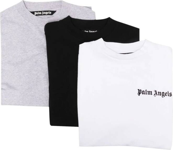 Palm Angels Drie T-shirts met logoprint Wit