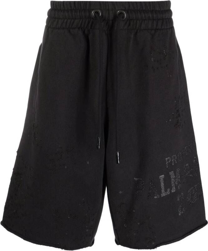 Palm Angels Shorts met glitter logo Zwart