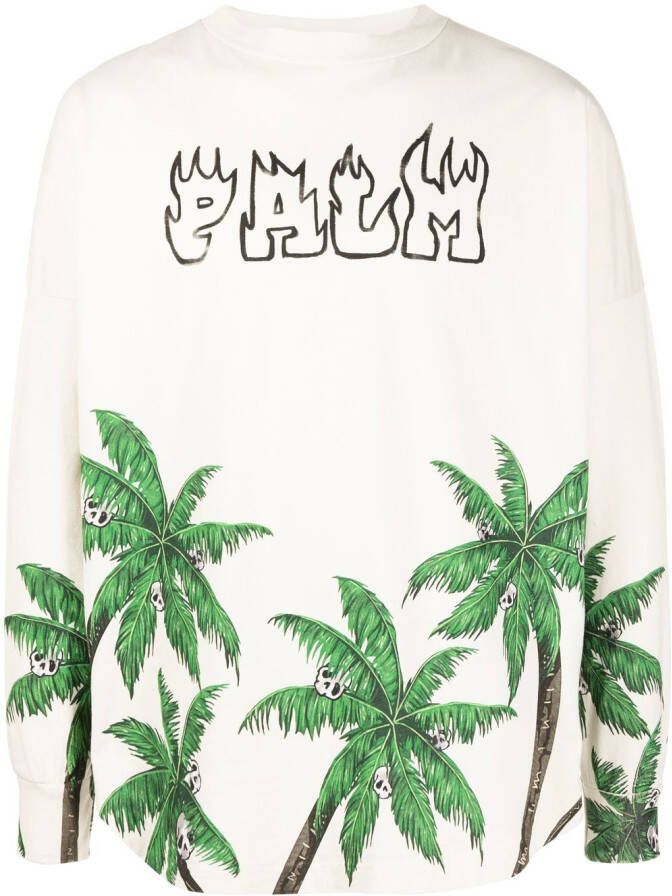 Palm Angels Beige Sweatshirt met Palm Motif White Heren