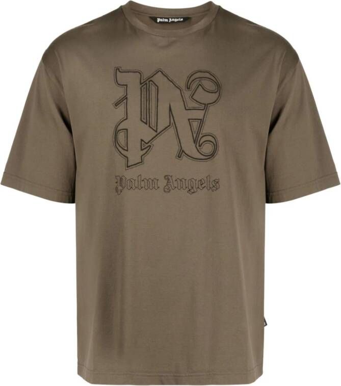 Palm Angels T-shirt met logoprint Bruin