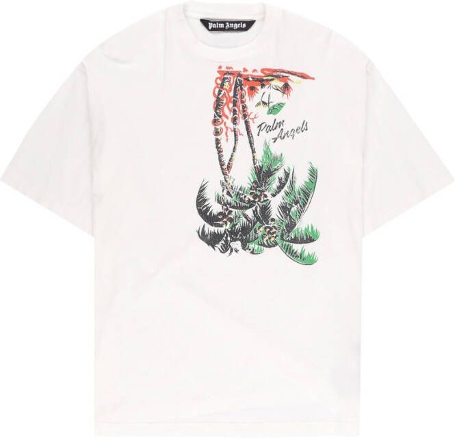 Palm Angels T-shirt met palmprint WHITE GREEN