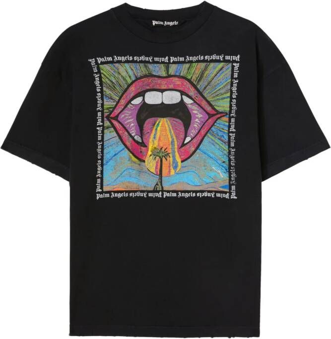 Palm Angels Zwart en Multikleur Crazy Mouth T-Shirt Black Heren