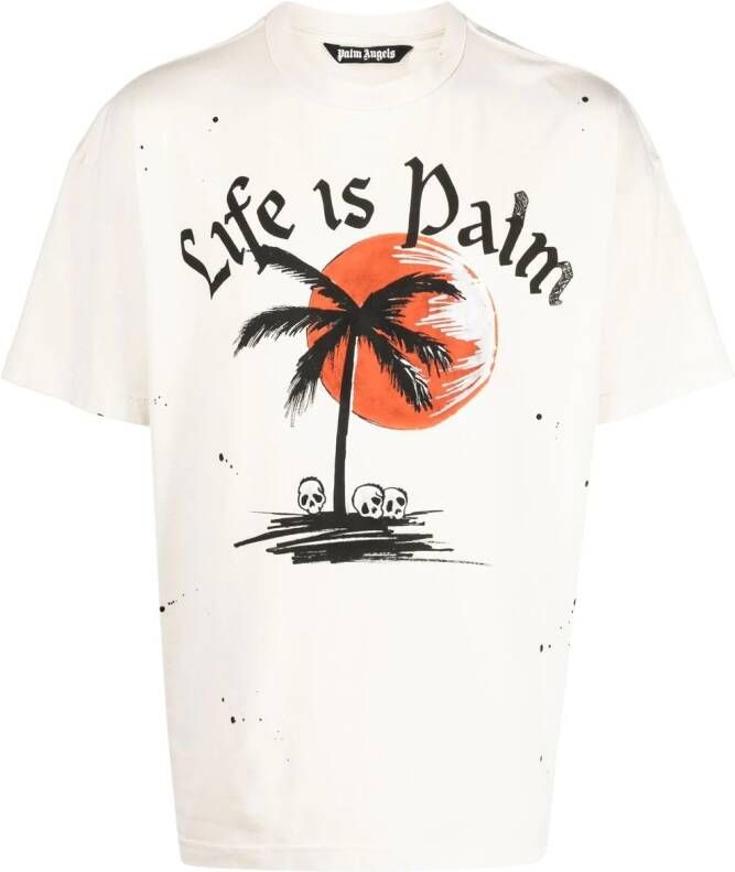 Palm Angels T-shirt met tekst Beige