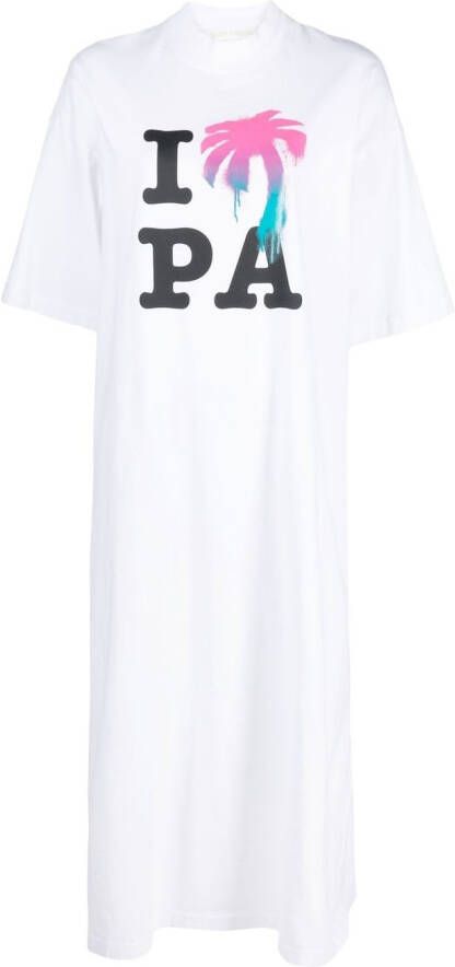 Palm Angels T-shirtjurk met tekst Wit