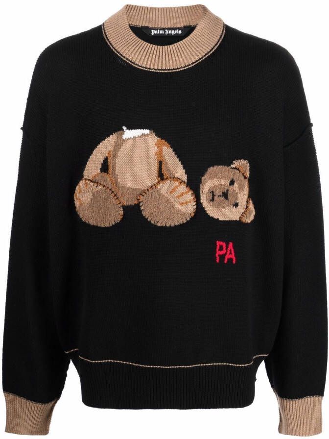 Palm Angels Trui met teddybeer intarsia Zwart