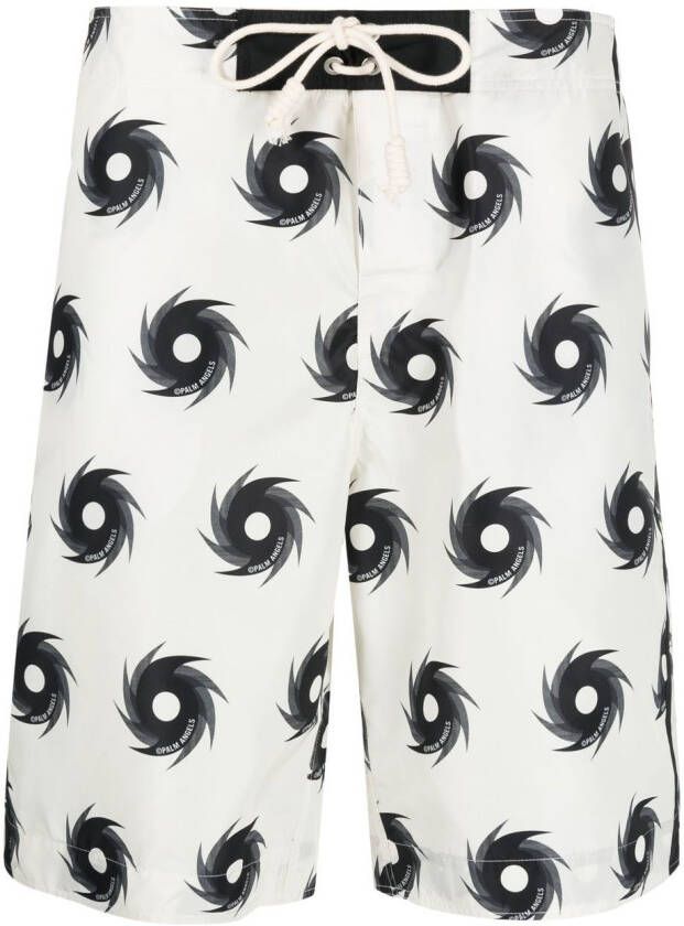 Palm Angels Zwembroek met trekkoord en print Beige