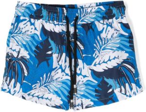 Paolo Pecora Kids leaf-print swim shorts Blauw