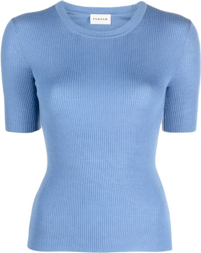 P.A.R.O.S.H. ribbed-knit wool T-shirt Blauw