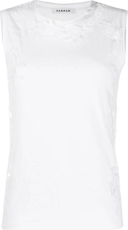 P.A.R.O.S.H. Tanktop met geborduurd kant Wit