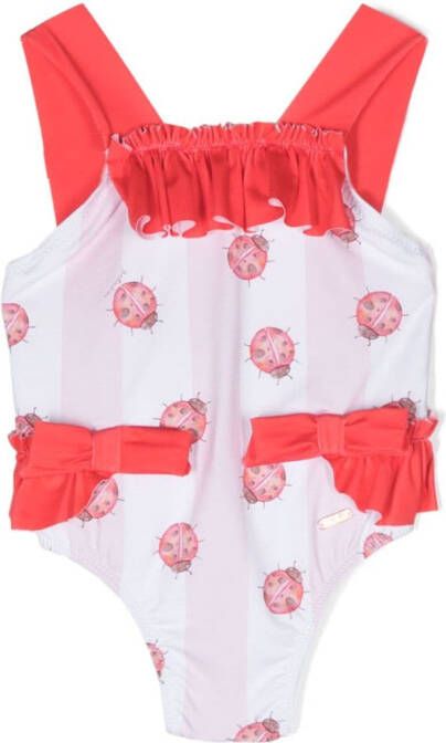 Patachou Badpak met ruches en lieve stbeestjes-print Wit