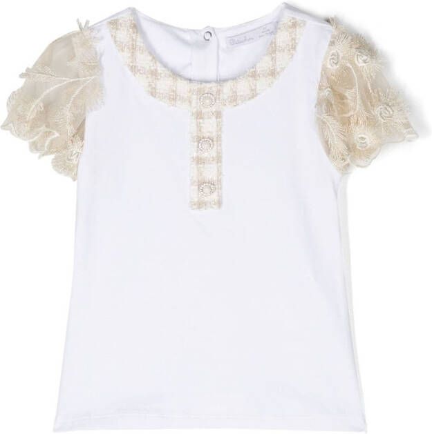Patachou T-shirt met kanten mouwen Wit