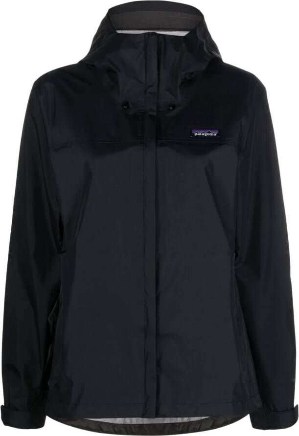 Patagonia logo-patch hooded bomber jacket Zwart