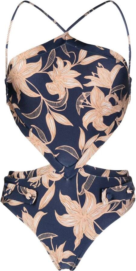 PatBO Badpak met bloemenprint Blauw