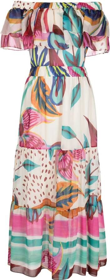 PatBO Off-shoulder midi-jurk Veelkleurig