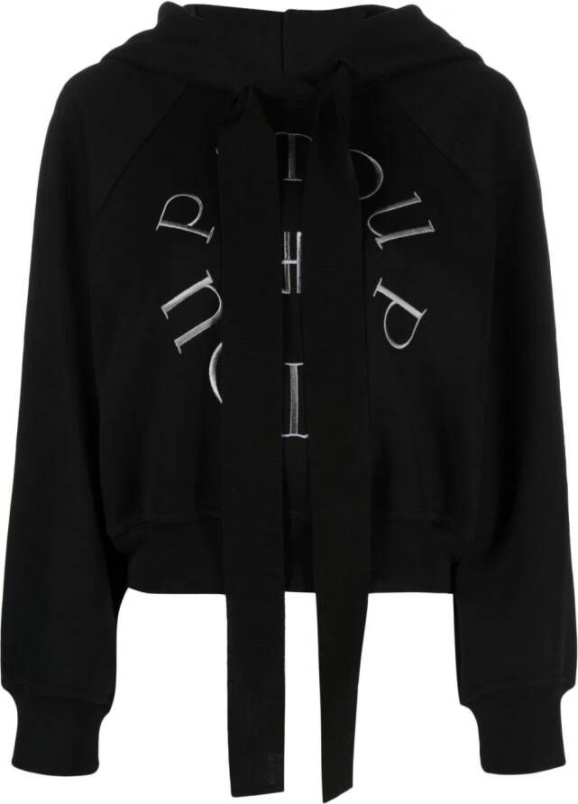 Patou logo-embroidered cotton hoodie Zwart