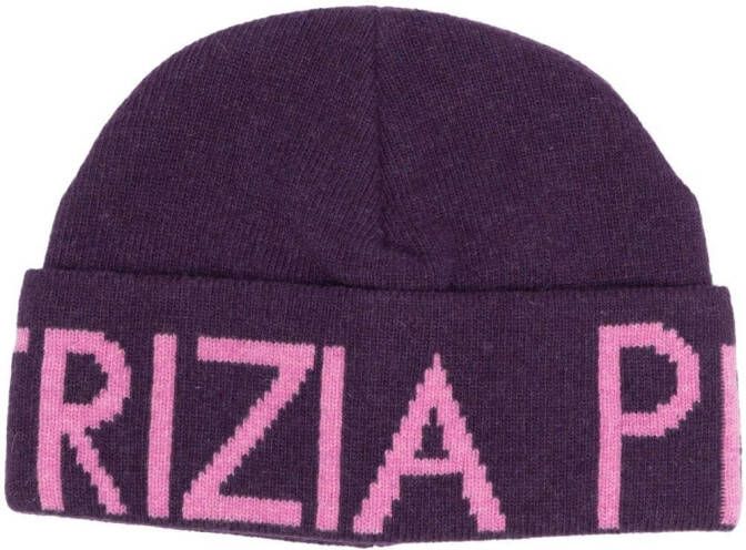 PATRIZIA PEPE Elegante Wolmix Beanie Purple Brown Dames