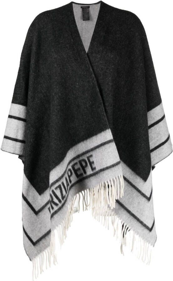 PATRIZIA PEPE Poncho met dubbele gezicht omzoomde poncho Black Dames