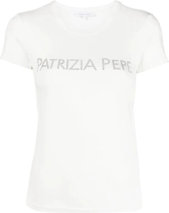 Patrizia Pepe T-shirt met logo van stras Wit