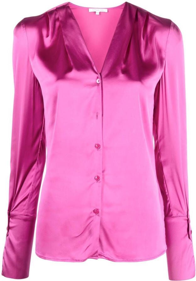 PATRIZIA PEPE Viscose Satijnen Shirt Zakelijke Must-have Paars Dames