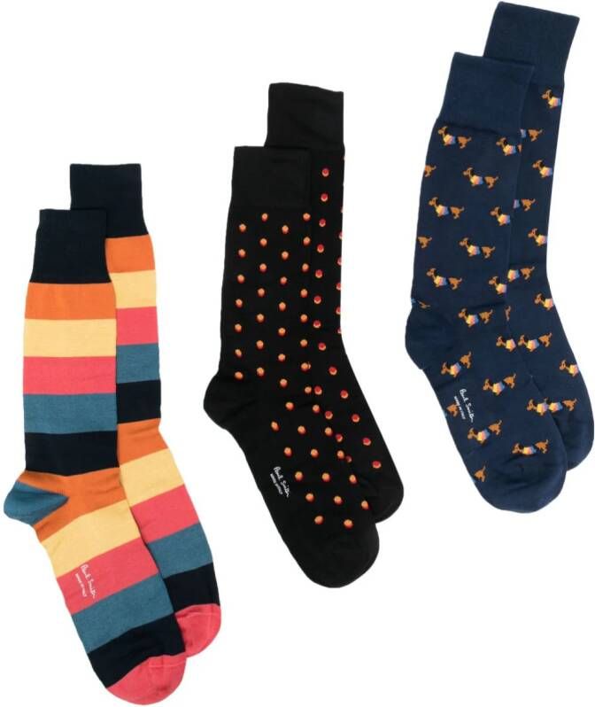 Paul Smith Drie paar sokken met print Blauw