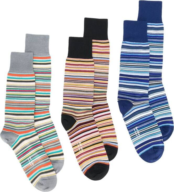 Paul Smith striped socks 3 pack Blauw