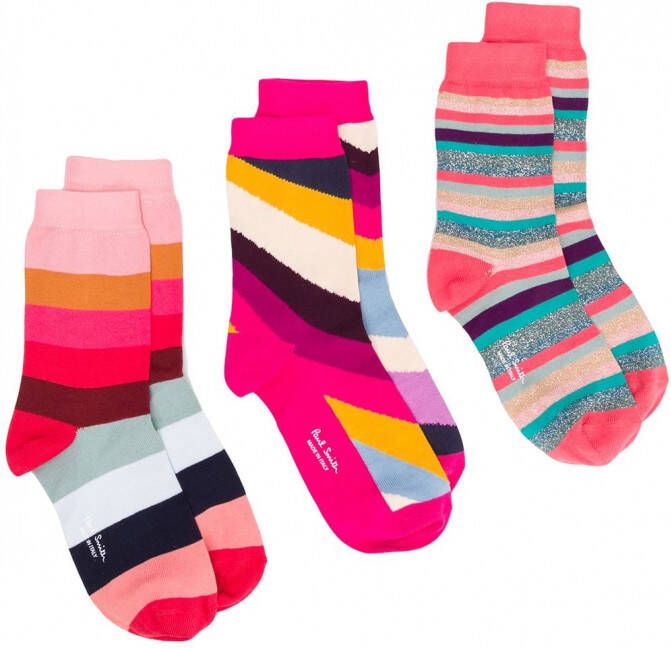 Paul Smith Set van drie paar gestreepte sokken Roze