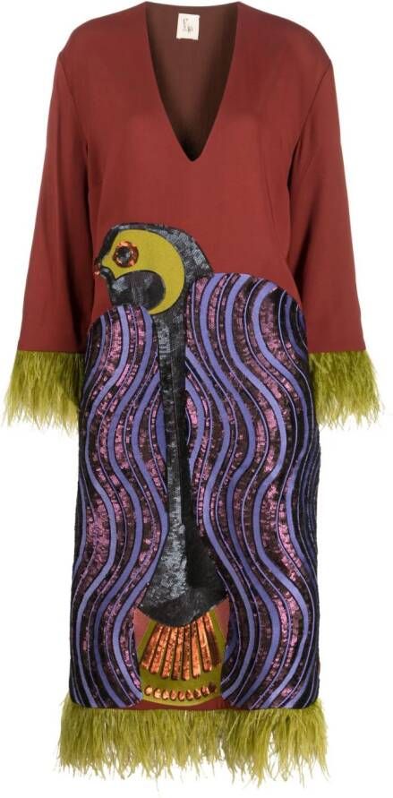 PAULA Midi-jurk met borduurwerk Rood
