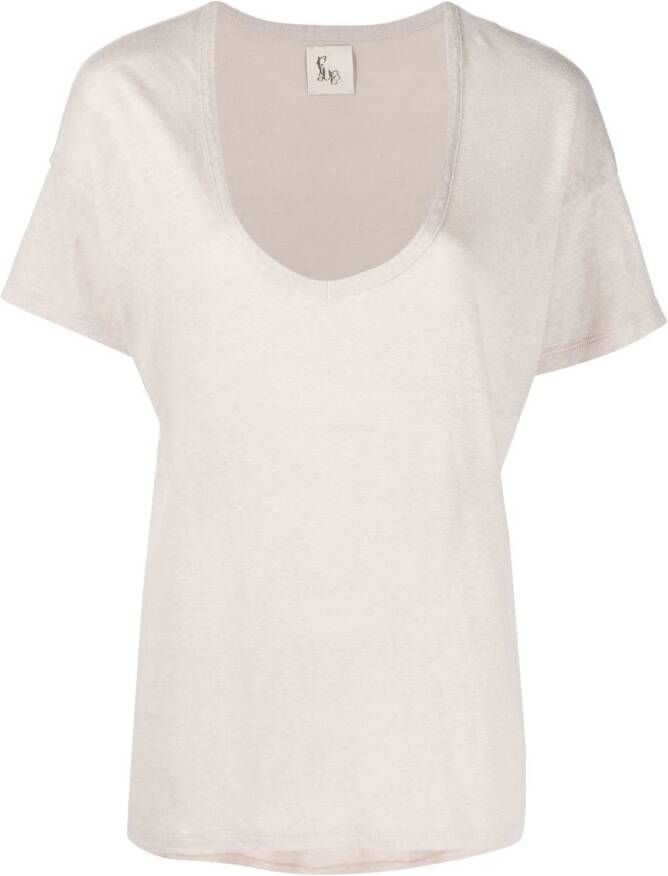 PAULA T-shirt met diepe V-hals Beige