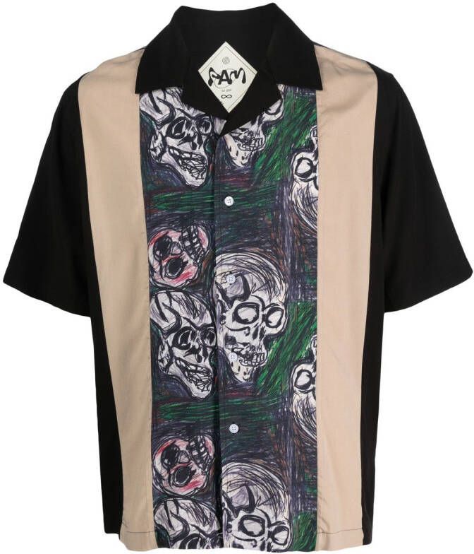 Perks And Mini Bowlingshirt met doodskopprint Zwart