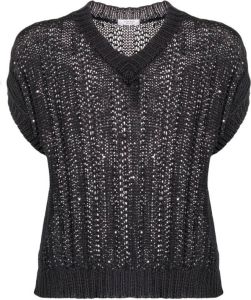 Peserico sequin-embellished crochet-knit vest Zwart