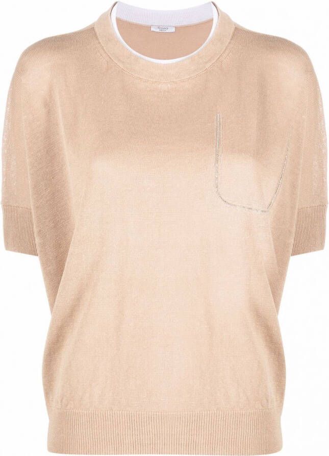 Peserico T-shirt met gelaagde hals Beige