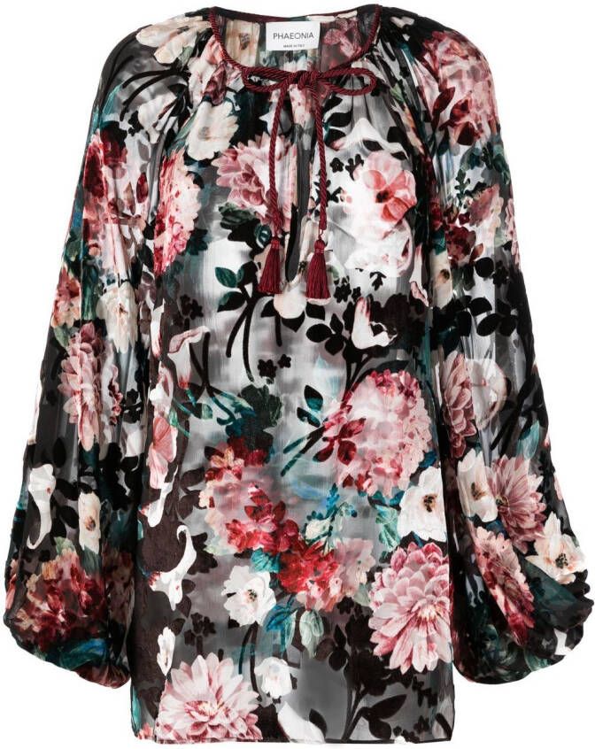 Phaeonia Blouse met bloemenprint Zwart