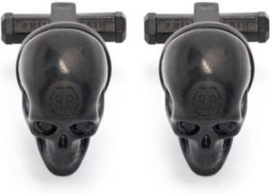 Philipp Plein 3D skull-detail cufflinks Zwart