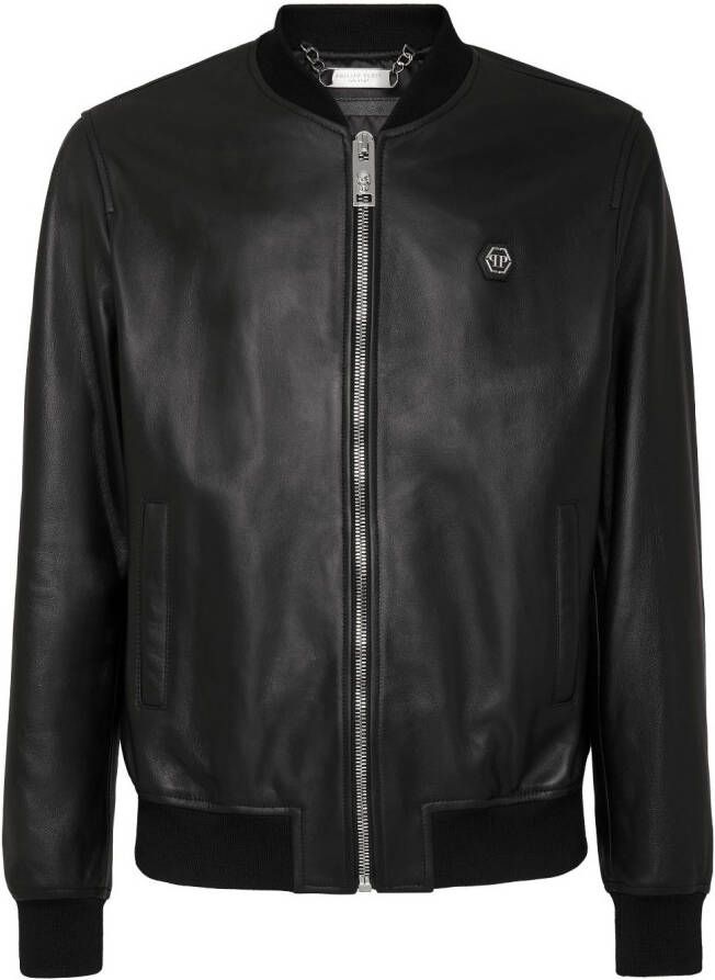 Philipp Plein Leren bomberjack Zwart