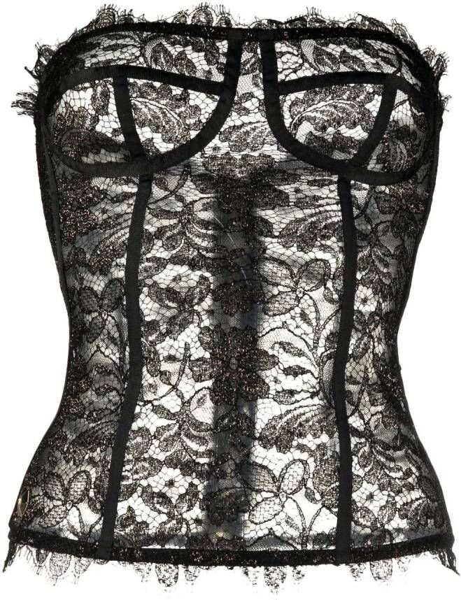 Philipp Plein Bustier top met detail van kant Zwart