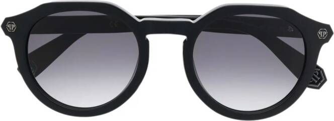 Philipp Plein Globetrotter zonnebril met rond montuur Zwart