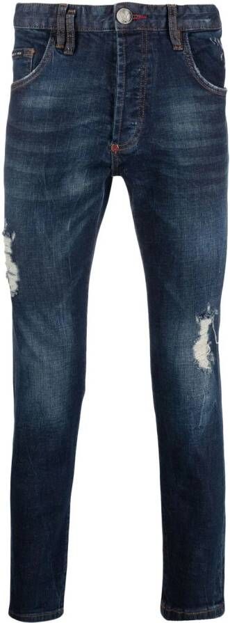 Philipp Plein Gerafelde jeans Blauw