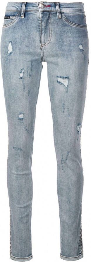 Philipp Plein gerafelde skinny jeans Blauw