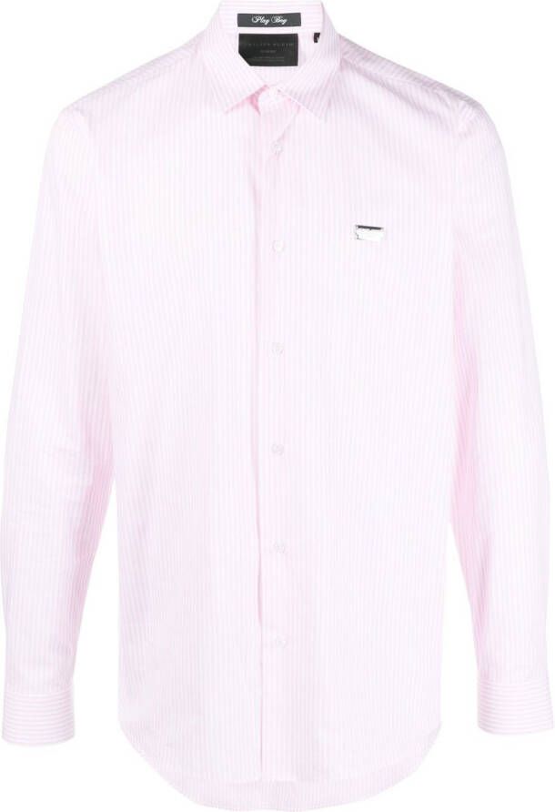 Philipp Plein Gestreept overhemd Roze