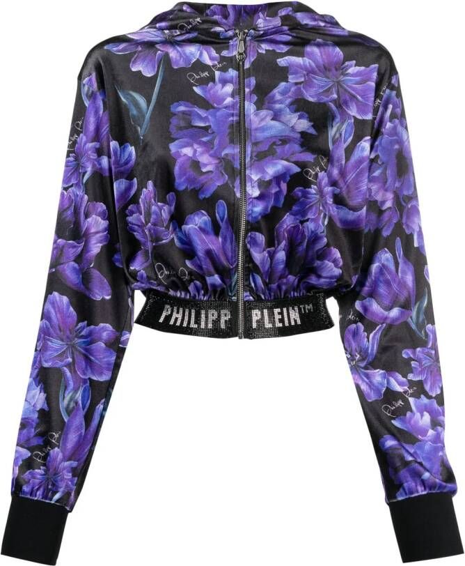 Philipp Plein Hoodie met bloemenprint Zwart
